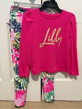 Girl’s Lilly Pulitzer Pink Top & Printed Leggings Set